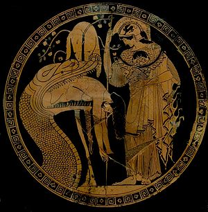 Jason & the Dragon, Athenian red figure kylix C5th B.C.
