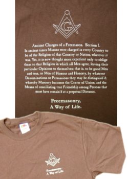 Ancient Charges shirt, chocolate brown with classic style tan lettering.