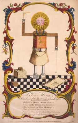engraving of A Free Mason Form'd Out of the Material of his Lodge by Alexander Slade 1754